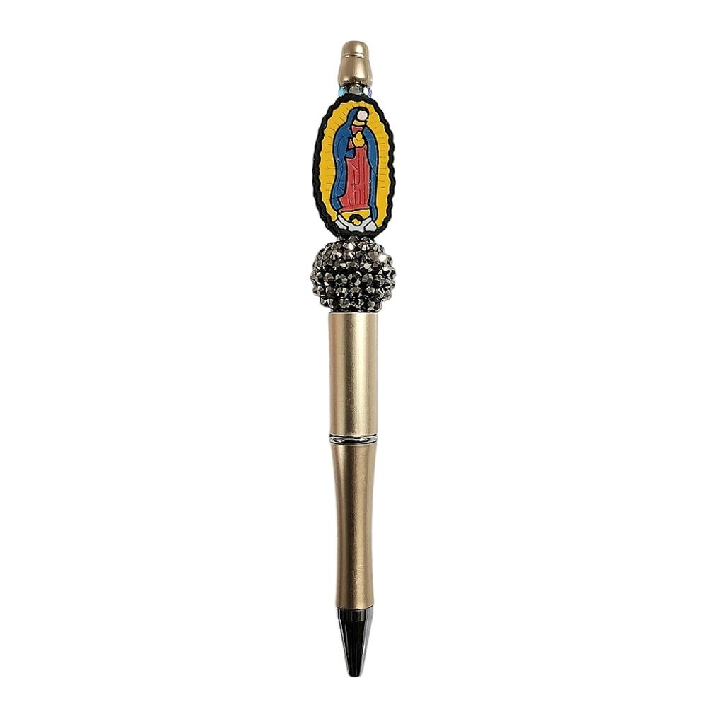 Virgen De Guadalupe Beaded Ballpoint Twist Pen Gold Focal Bead